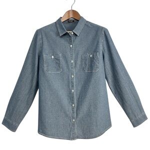 J McLaughlin Chambray Button Front Long Sleeve Blue Denim Shirt Top Women’s XL